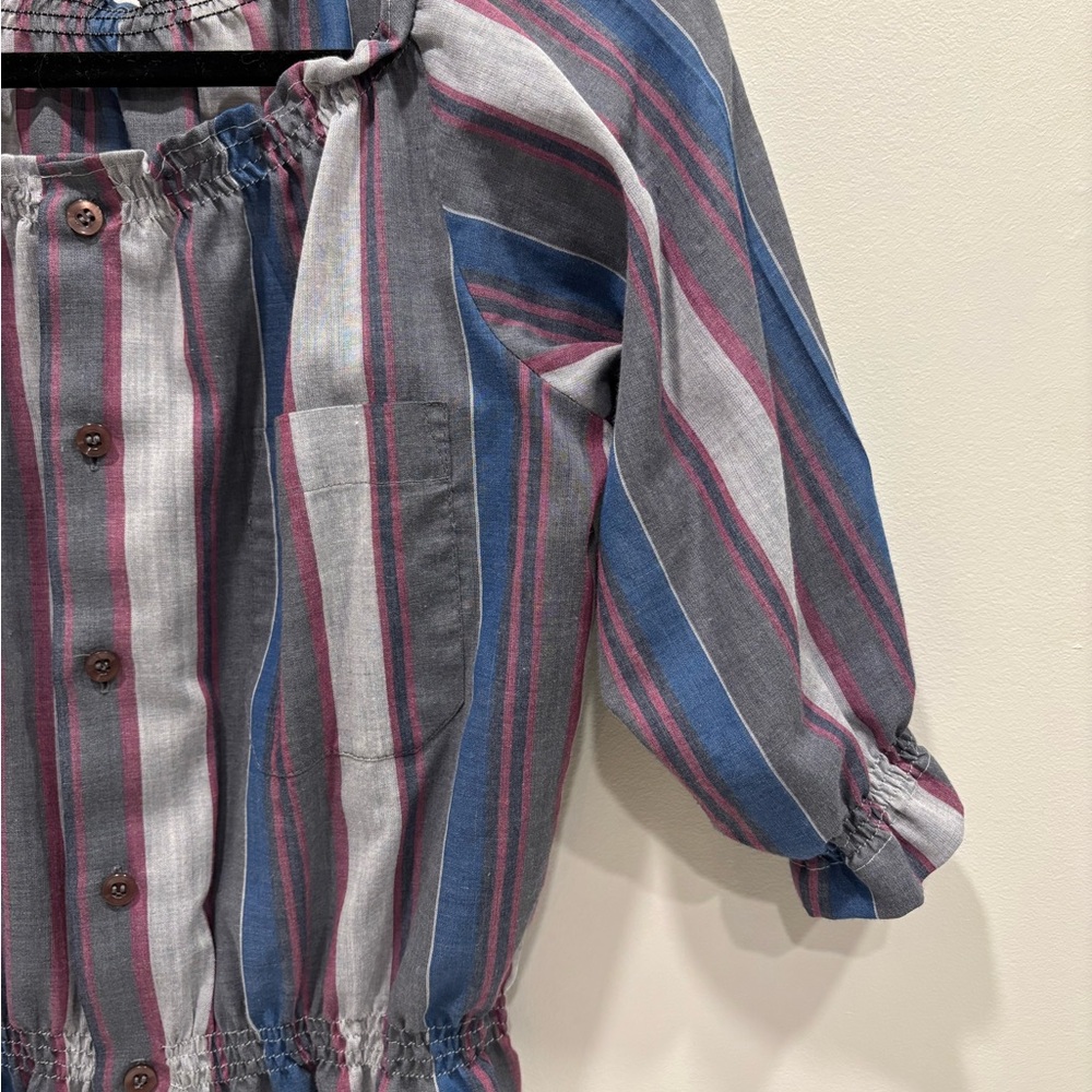 Striped Women's Blouse with Ruffle Neckline - Picture 3 of 13